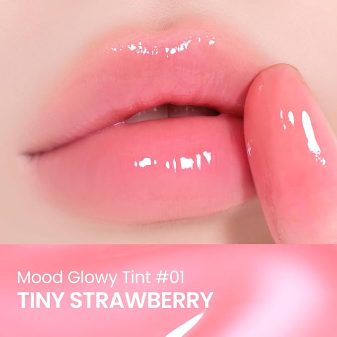 Peripera Mood Glowy Tint, Watery Glow Finish, Buildable Fresh Color, Lightweight, Long-Lasting, Non-Sticky, Korean Lip Tint (01 TINY STRAWBERRY)