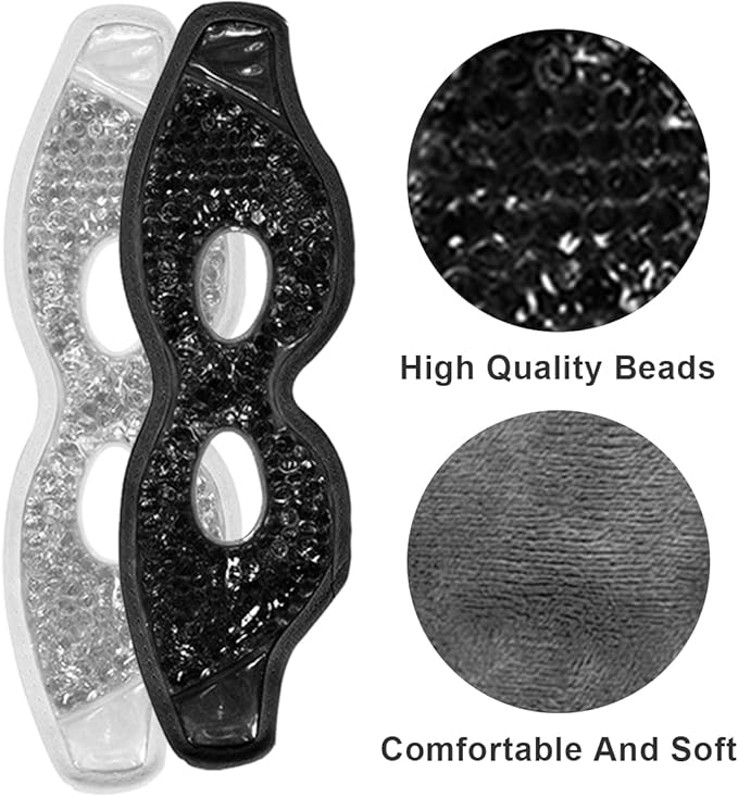 Cooling Gel Eye Mask with Holes, 2PCS Cold Eye Packs for Puffy Eyes & Swelling, Reusable Hot Cold Therapy Compress Heat Ice Gel Pack, Black and Gray