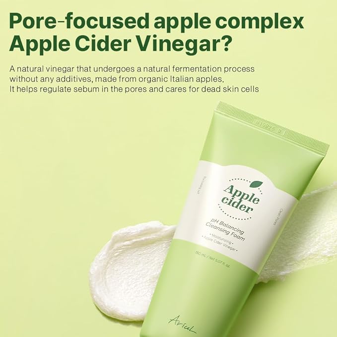 Ariul Apple Cider pH Balancing Cleansing Foam – Effective Pore & Exfoliation Care, Low pH, Soothing & Revitalizing Face Wash with Apple Extract, Korean Skin Care, 150ml / 5.07 fl. oz
