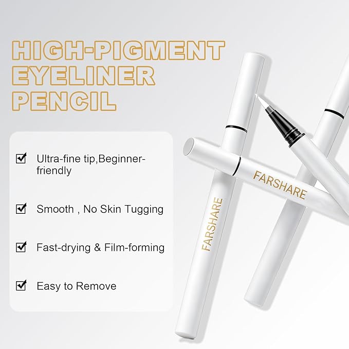 Ultra Fine Liquid Eyeliner Pencils- Slim Felt Tip for Precise Eye Lines, Waterproof, Smudge Proof & Quick-Drying, Winged Liner and Inner Corner. Long Lasting All Day Makeup, Smooth & Lightweight.