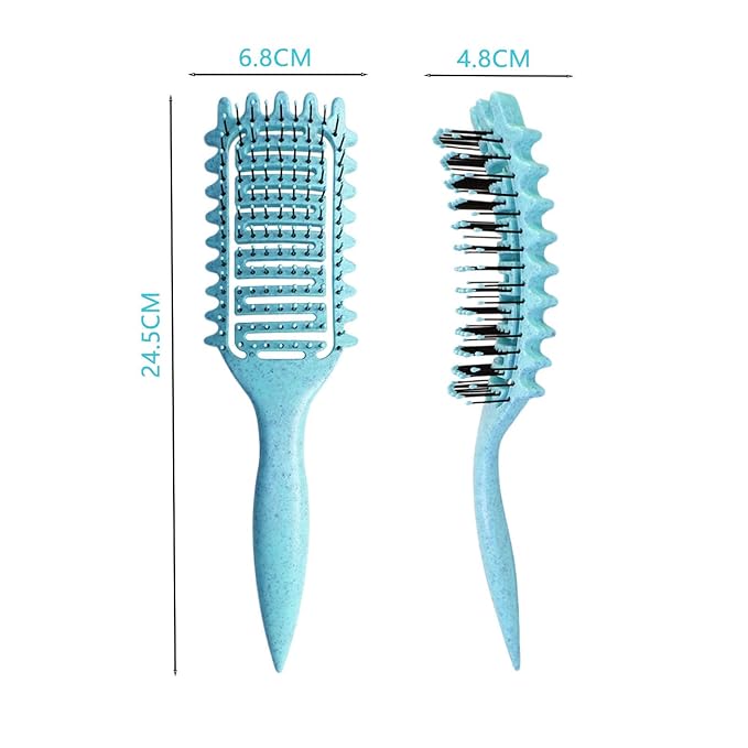 Curl Defining Brush for Curly Hair, Vented Detangling Hair Brush for Wet and Dry Styling, Curved Brush for Shaping and Smoothing Curl Clumps, Lightweight Hair Brush （Blue）