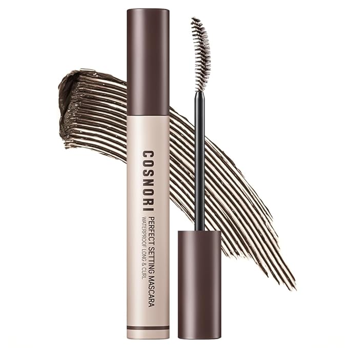 COSNORI Perfect Setting Waterproof Mascara Long&Curl 1.5 Black Brown – Long Lasting Smudge - Black Brown Mascara - Soft yet Defined Daily Use - K Beauty - 0.23fl oz (7ml)