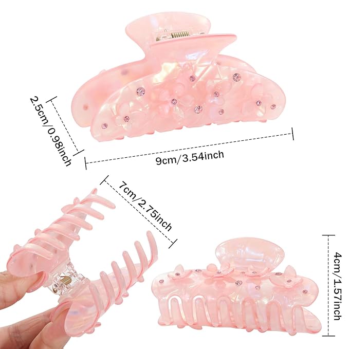 HAIMEIKANG 2Pcs Acrylic Flower Hair Claw Clips - Large for Women, Strong Hold Jaw Clip for Thick Thin Hair, Cute Non-slip Stylish Hair Accessories for Girls