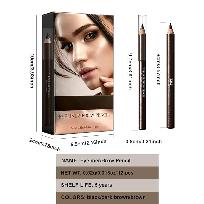 12Pcs Dark Brown Eyebrow Pencils for Women, Wooden Hard-Core Eyebrow and Eyeliner Pencil, Long Lasting Waterproof and Sweat-Proof, Beginner Makeup Brow Pencil (Dark Brown)