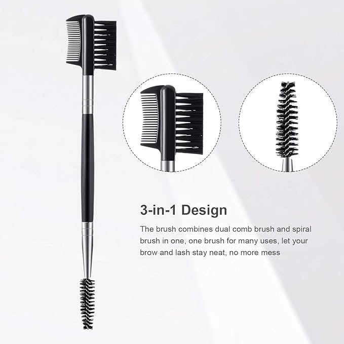 3 Pcs Eyebrow Brush Eyelash comb separator 3 Head Eyelash Shaper and Eyebrow Brush Dual Comb Double Head Makeup Grooming Tool for Women Cosmetic Separating Shaping Brow(Black)