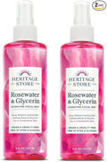 HERITAGE STORE Rosewater & Glycerin 2-pack - Hydrating Facial Mist - Dry Combination Skin Care - Rose Water Spray with Vegetable Glycerine - Made Without Dyes or Alcohol, Hypoallergenic, Vegan, 8oz ea
