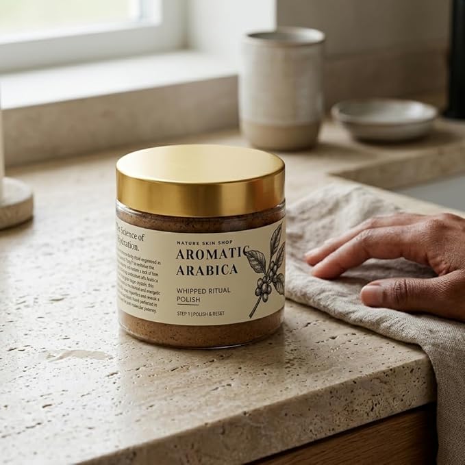 Nature Skin Shop Aromatic Coffee Whipped Sugar Scrub, 8oz Foaming Body Polish for Exfoliating & Energizing Skin, with Natural Coffee Grounds
