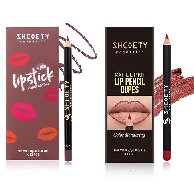 SHCOETY 24 Pcs Matte Lip Liner Set, Waterproof Longwear Lip Pencils, Smooth Soft High Pigmented Natural Lip Makeup (SH8007X+SH012X)