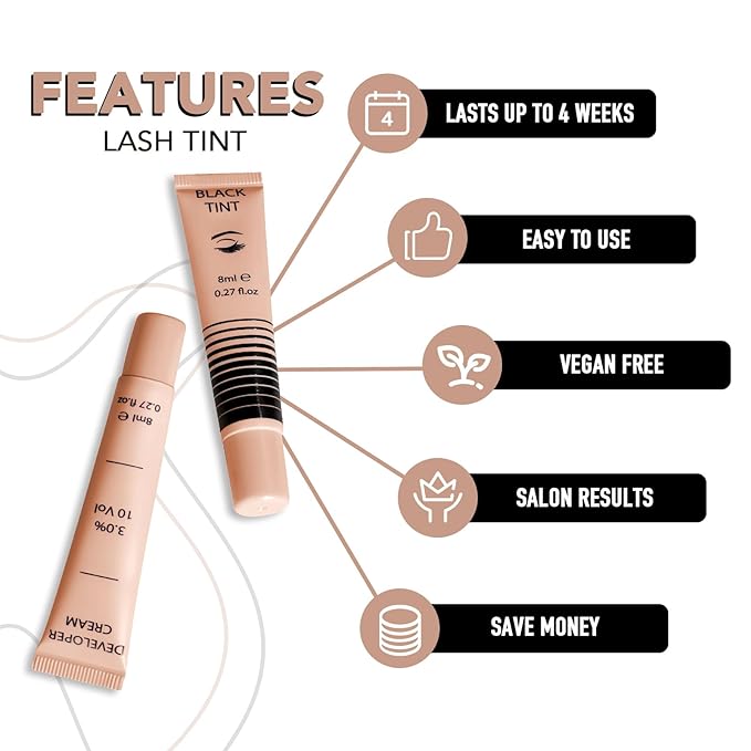 Lash Tint Kit Instant Black Eyelash Dye and Brow Tint 8ml Easy to Use with Natural Results for Beginner Salon Beauty