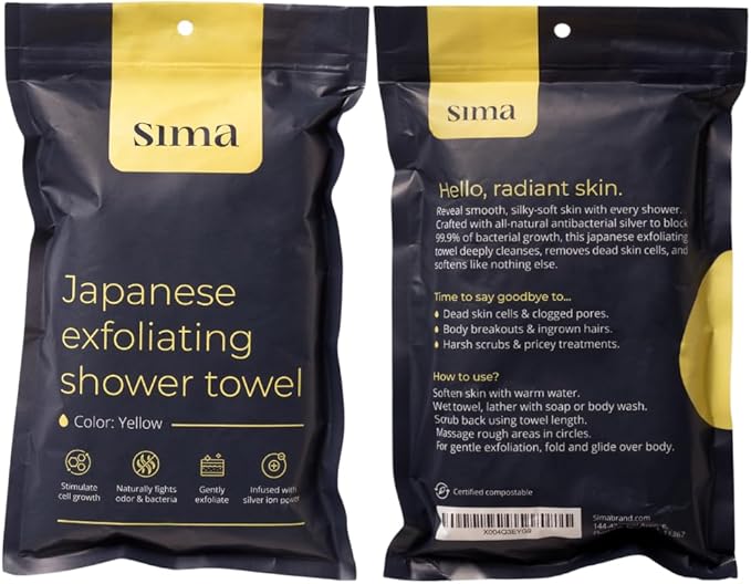 Exfoliating Washcloth Face & Body Scrub Towel - Japanese Exfoliating Towel with Hexagon Fibers, Body Scrubber with 2 Sides for Scrubbing & Washing, Extra Long Towels (Blue, 3 Pack)
