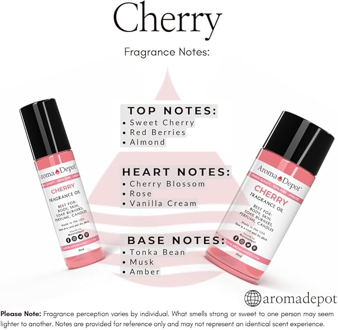 Aroma Depot 8 fl oz Cherry Fragrance Oil for Candles, Soap Making, Wax Melts, Diffusers, Body Oil Blends & Incense (240ml)