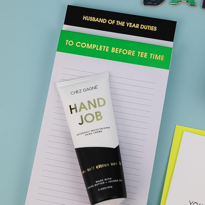Chez Gagné Vegan Hand Cream for Dry Hands - Hand Job - Sea Salt Citrus and Neroli 3.4oz Non-Greasy Moisturizing Hand Lotion - Made in California - Paraben, Sulfate & Phthalate Free - Funny Gift