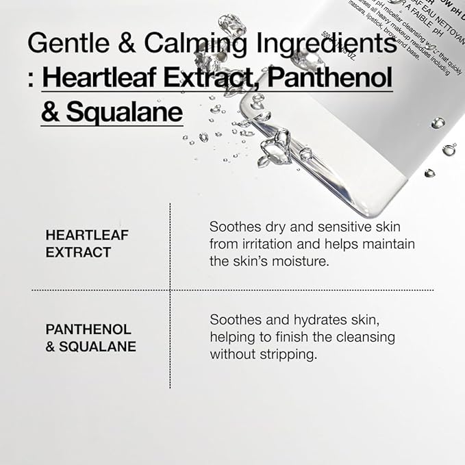 ANUA Heartleaf Low pH Deep Cleansing Water, Micella Water, Panthenol, Squalane, Makeup Remover for Sensitive Skin, Korean Skin Care (500g, 17.63 oz.)