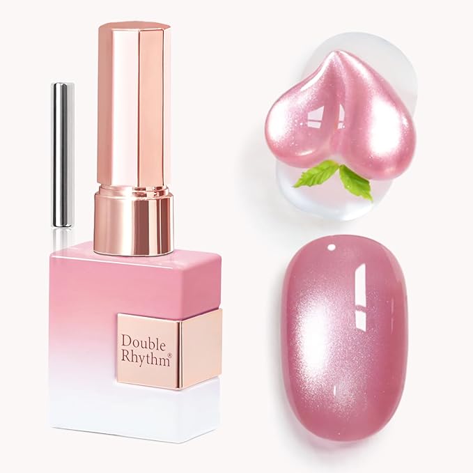 Double Rhythm 15ML Jelly Glass Cat Eye Gel Polish with Magnet Holographic Glitter Shimmer Translucent Sheer Color Salon Soak Off Magnetic Nail at Home (Peach Pink-MC1348)