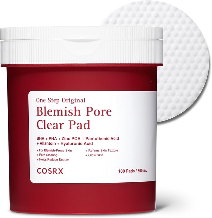 COSRX OneStep Original Blemish Pore Clear Pad, 100 Pads, Dual-Sided Facial Pad for Exfoliation, Pore Care & Hydration with BHA, PHA & Zinc PCA & 5 Hyaluronic Acid, Korean Skin Care
