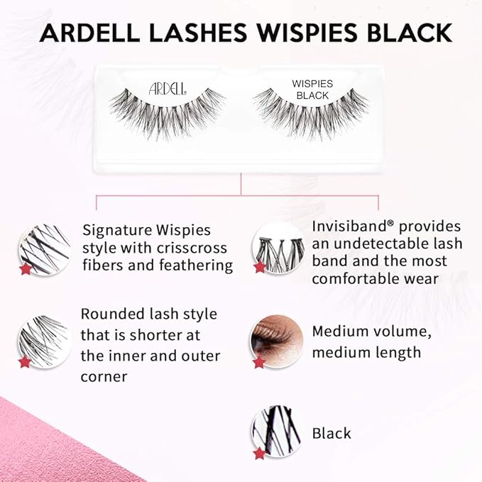 Ardell Wispies Eyelashes - Black, Lightweight, Natural Look False Eyelashes, Reusable Strip Wispy Lashes, 4 Pack