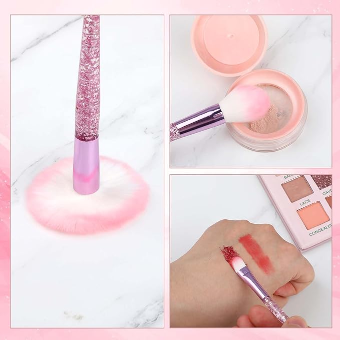 10 PCS Glitter Crystal Makeup Brush Set Cute Makeup Brushes Bling Professional Concealer Eye Shadow Eyeliner Blush Lip Blending Synthetic Brushes Tools Kit Face Cosmetics Blending Brushes for Women
