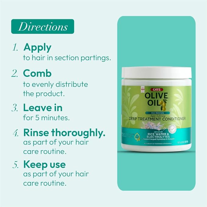 ORS Olive Oil Max Moisture Deep Treatment Conditioner with Rice Water & Electrolytes 20.0 Ounces (Pack of 2)