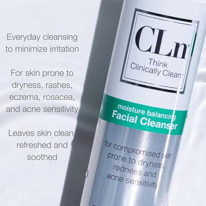 CLn® Facial Cleanser - Hydrating Facial Cleanser with Glycerin, For Skin Prone to Dryness, Eczema, Redness, Irritation & Acne Sensitivity, Fragrance-Free & Paraben-Free, 3.4 fl. oz. (Pack of 2)