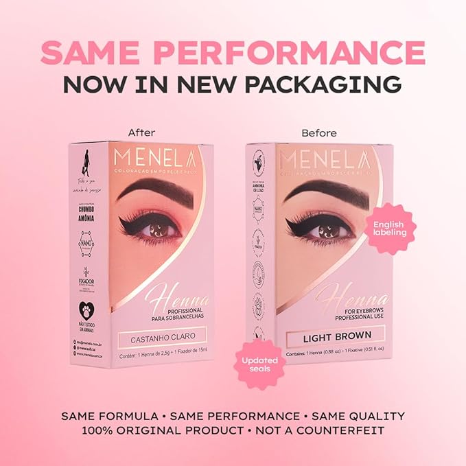 MENELA Eyebrow Henna Tint Kit – Light Brown – Up to 60 Applications, DIY & For Professional Use, 2.5g Henna + 15ml Fixer, Bamboo Extract, Easy At-Home Brows, Ammonia-Free, Vegan