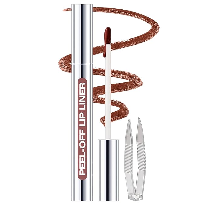 Peel Off Lip Liner Stains for Women, Long Lasting Waterproof Matte Finish Lip Tint Stains with Tweezer Kit, Transfer Proof, Easy to Use, Peel Off Liquid Lipstick for All Skin Types, #2 Brown