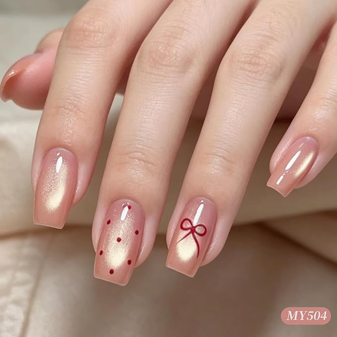 Born Pretty Glass Soft Pink Cat Magnetic Eye Gel Nail Polish, Jelly Nude Pink Gold Glitter Crystal Magnetic Shimmer Nail Polish Salon Gel Manicure and Nail Art DIY at Home 7ML 6PCS