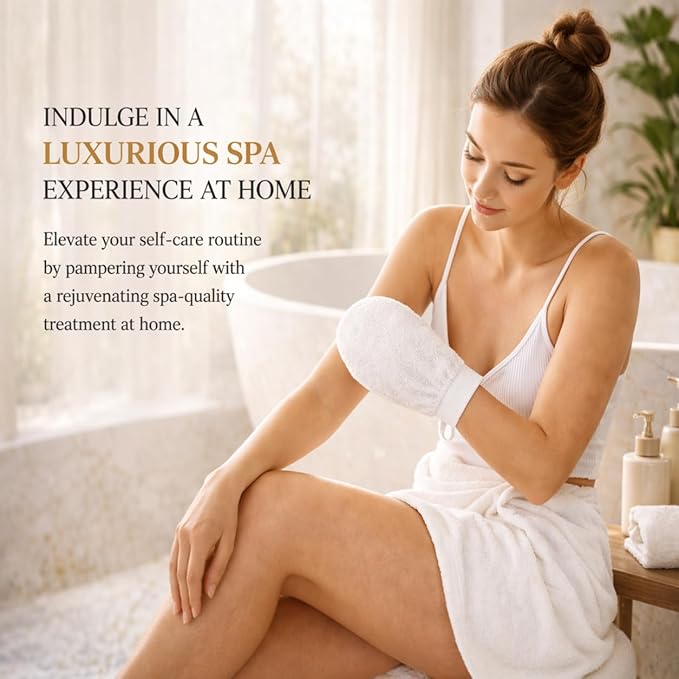 Exfoliating Glove for Dead Skin Removal – Deep Scrub Mitt for Smooth Skin, Ingrown Hairs & Keratosis Pilaris – Moroccan Bath Exfoliator (Winter White)