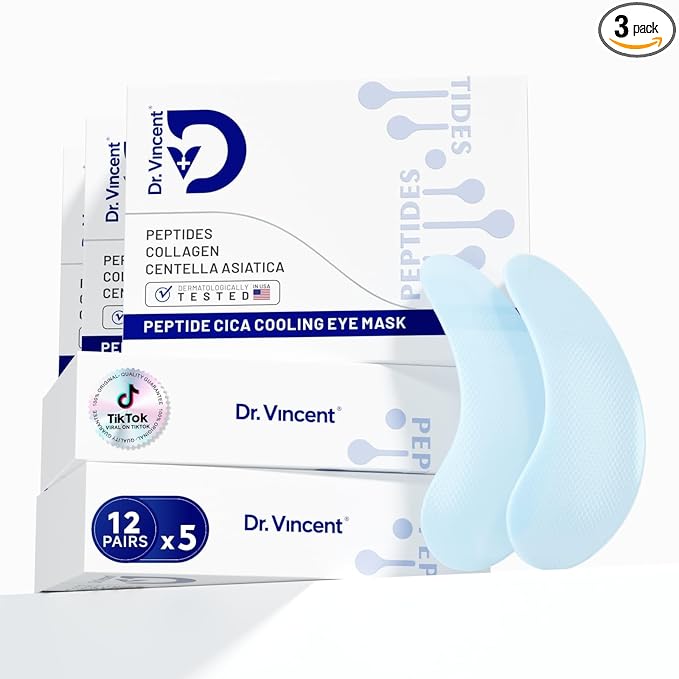 Peptide Cooling Under Eye Patches, Soothing Eye Patches Instant Reduces Dark Circles and Puffiness, Calming Under Eye Mask with Glacial Water for Bags Treatment, 60 Pairs