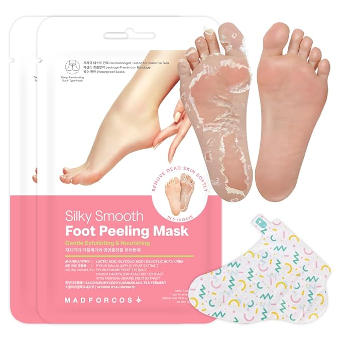 Exfoliating Foot Peel Mask with AHA/BHA & 4 Fruit Extracts – Removes Dead Skin & Calluses for Baby Soft Feet – Foot Peeling Mask Socks for Dry, Cracked Feet (2 Pairs)
