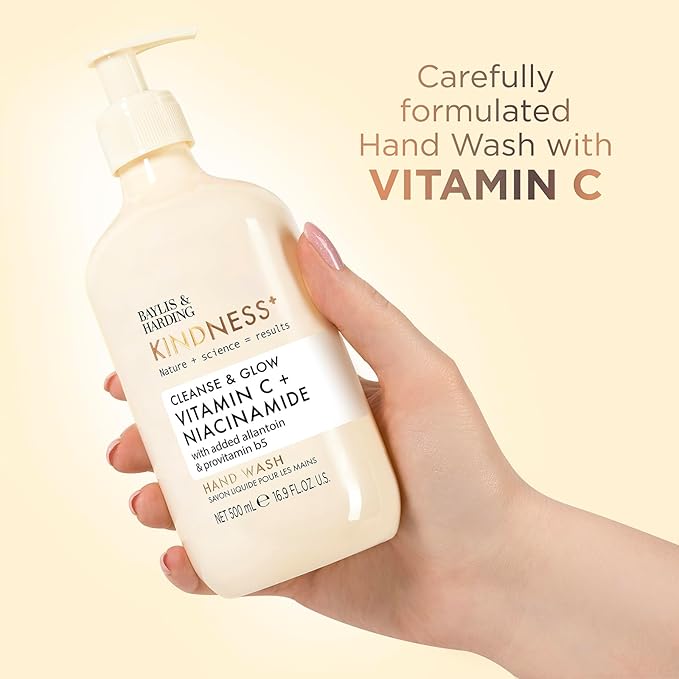 Baylis & Harding Kindness + Vitamin C & Niacinamide, Orange & Mango Fragrance, 16.9 fl. oz Cleanse & Glow Hand Soap (Pack of 3) - Biodegradable Formula - Vegan Friendly