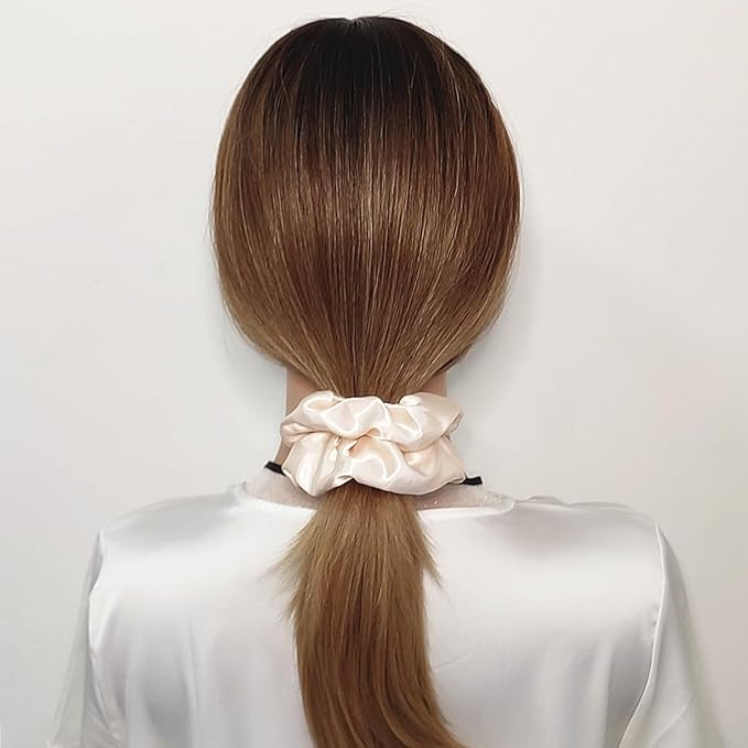 6 Pcs Satin Silk Scrunchies, Soft Hair Ties, Fashion Hair Bands, Bow Ropes, Elastic Ponytail Holders for Women and Girls (4.5 Inch, Beige)