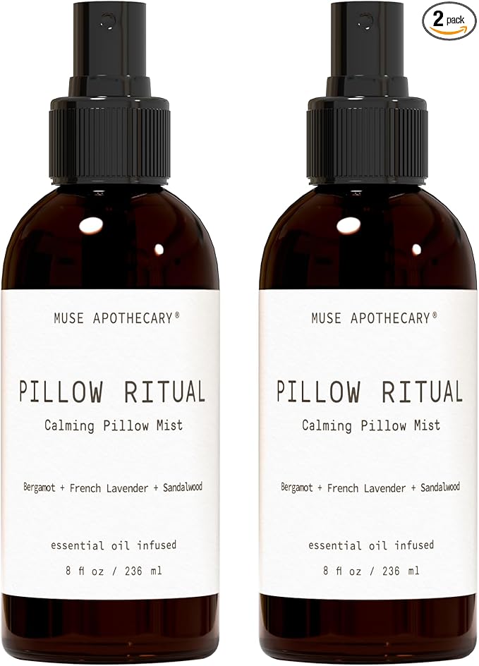 Muse Apothecary Pillow Ritual - Aromatic, Calming and Relaxing Pillow Mist, Linen and Fabric Spray - Infused with Aromatherapy Essential Oils - 8 oz, Bergamot + French Lavender + Sandalwood, 2 Pack