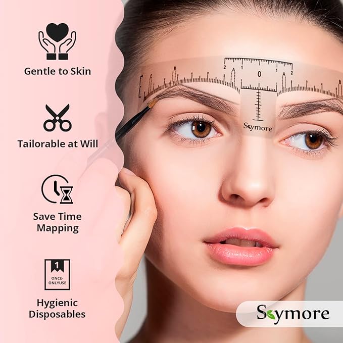 Skymore Eyebrow Ruler, 100Pcs Eyebrow Stencil Microblading Ruler, Disposable Eyebrow Template Eyebrow Ruler Sticker, Eyebrow Shape Kit for Microblading Supplies, 3 Minutes Makeup Tools For Eyebrow