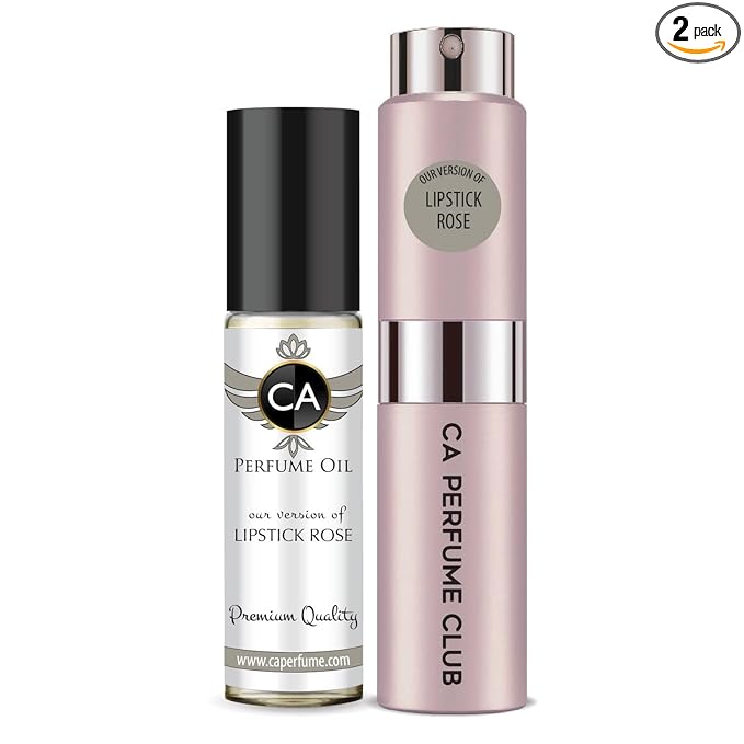 CA Perfume Duo Impression of Lipstick Rose For Women Perfume Layering Set Long Lasting Travel Size EDP + Body Oil Roll-On Bottle 0.27 Fl Oz+0.33 Fl Oz