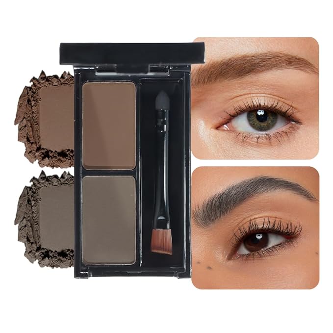 Brow Powder Kit – Long-Lasting Dark Gray Brown Color Brow Filler for Full, Defined Natural Brows, Contour Palette with Double-Ended Brush, sombra para cejas-4# (set12)