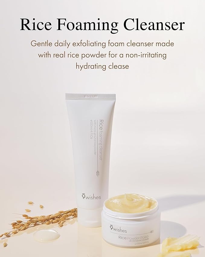 9 Wishes Rice Foaming Cleanser (5.07 Fl. Oz.) - Gentle Facial Cleanser for Sebum Control and Blackhead Removal with Rice Water and Plant-Based Ingredients for a Radiant Complexion