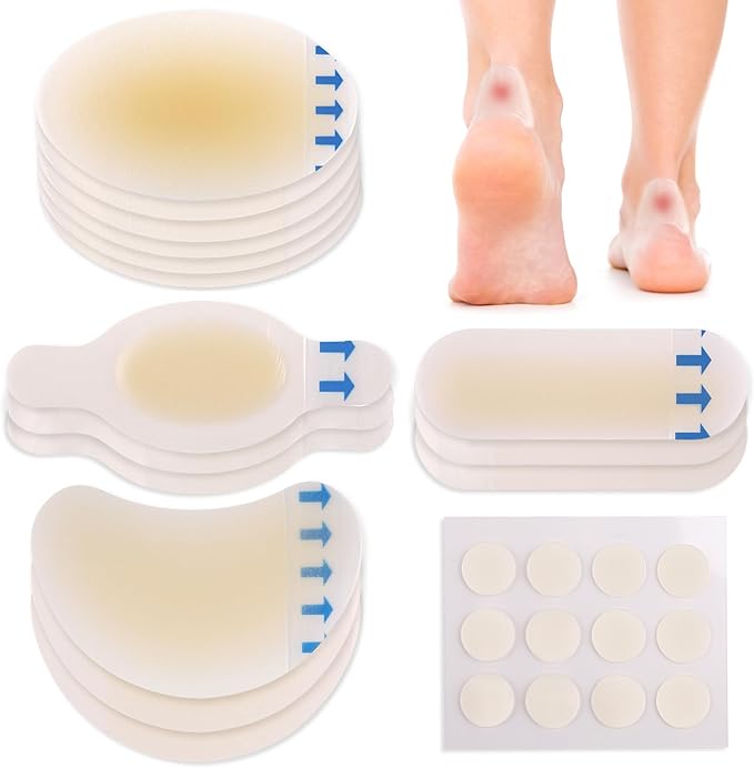 LotFancy Hydrocolloid Bandages, 15 Blister Bandage and 12 Acne Patches, Waterproof Blister Pads for Feet Toes Fingers, Heels Blister Prevention Cushions, 4 Size, Sterile, Travel Essentials