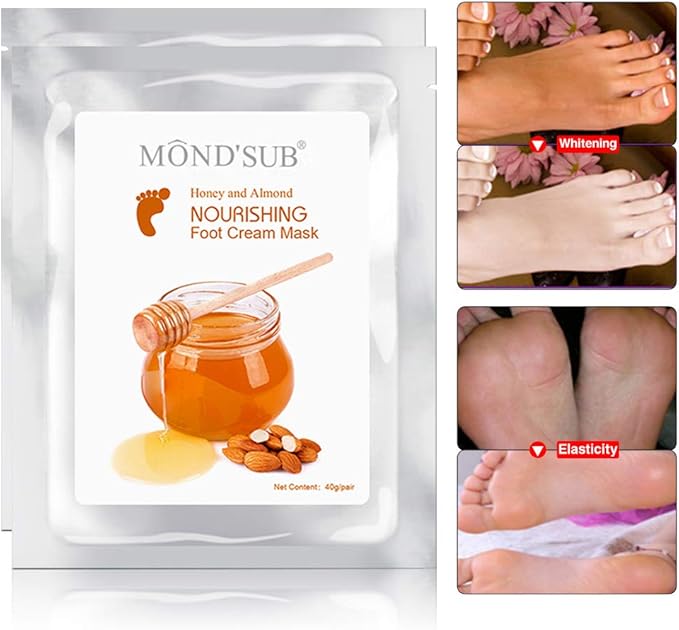 5 Pairs of MOND'SUB Honey & Almond Nourishing Foot Masks - Baby Foot Moisturizing Mask for Dry Skin to Removing Dead Skin & Repairing Rough Heels & Foot Crack