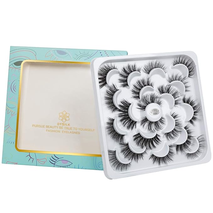 DYSILK Mink Lashes Fake Eyelashes - Mink Eyelashes Fluffy 10 Styles Mixed Pairs 6D Faux Lashes Pack Lashes Natural Look Wispy Fluffy Cat Eye Reusable False Eyelashes