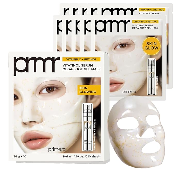 Primera (PRMR Vitatinol Serum Gel Mask- Overnight Melting Masks, for Collagen Synthesis with Vitamin C & Retinol, Masks for face, Hydrating, Hydrogel Maskset 34g x 10EA