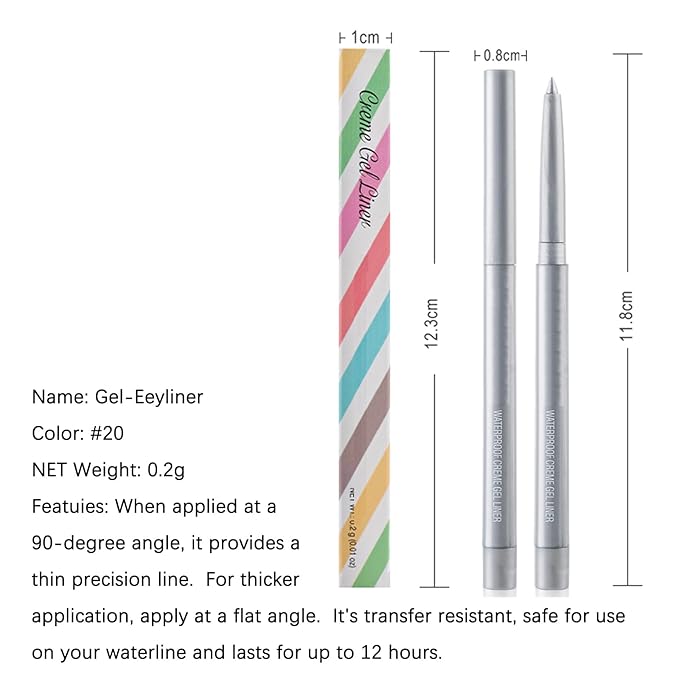 Eyeliner Pencil, Waterproof Eyeliner Long-lasting, Silver Eyeliners, High-Pigmented Colorful Eyeliners Easy To Use Eye Liner Pen for Women, Silver