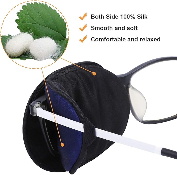 eZAKKA Eye Patches for Adults, Eye Patch for Glasses, Silk Patch for Lazy Eye Amblyopia Strabismus and After Surgery (Black with White Star+Navy)