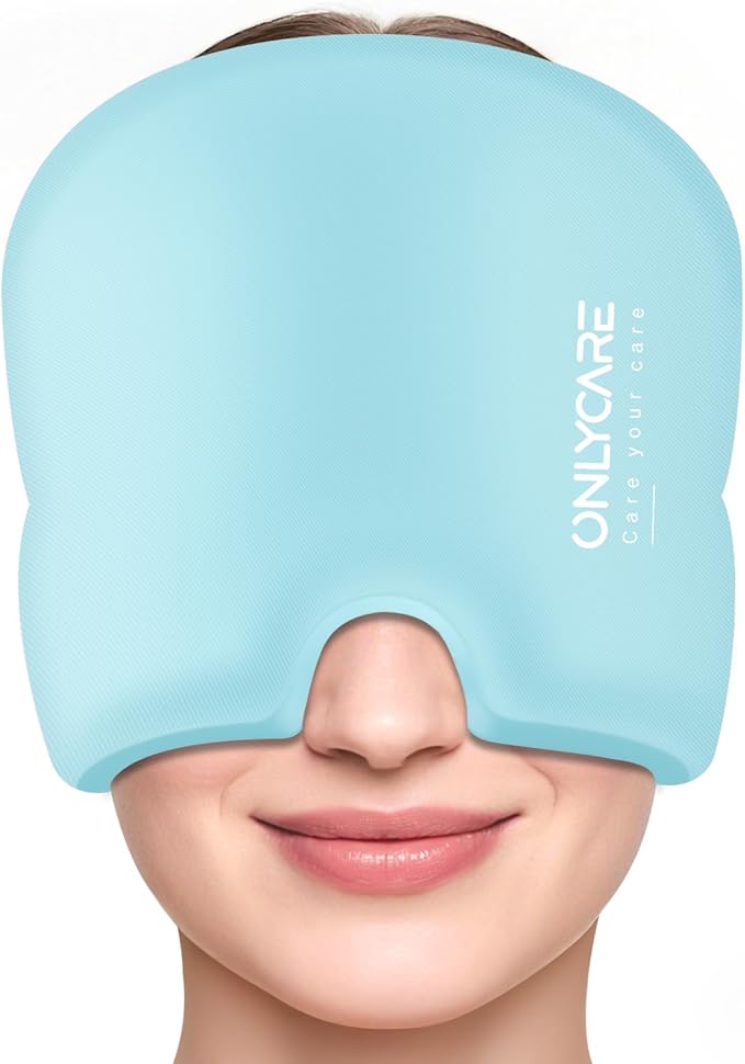 ONLYCARE Migraine Relief Cap, Upgraded Headache Relief Cap with Odorless Reusable Gel Head Wrap, Soothing Face Ice Pack Mask Products with Hot & Cold Therapy for Tension, Stress, Hangover & Puffy Eyes
