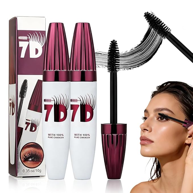 2 PCS 7D Waterproof Volume Mascara, 2026 Upgrade Smudge-Proof Curling & Lengthening Mascara, Long-Lasting Black Mascara Fiber Lashes Thickening Eye Makeup for Defined Curl for Women Girls