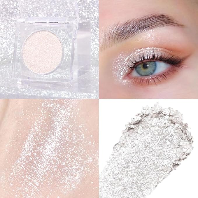 CAKAILA Beige White Monochrome Shimmer Eyeshadow Palette Makeup,Long Lasting Naturing-Looking Lightweight Glitter Single Eyeshadow,Neutral Powde Eye Shadow for Older Women