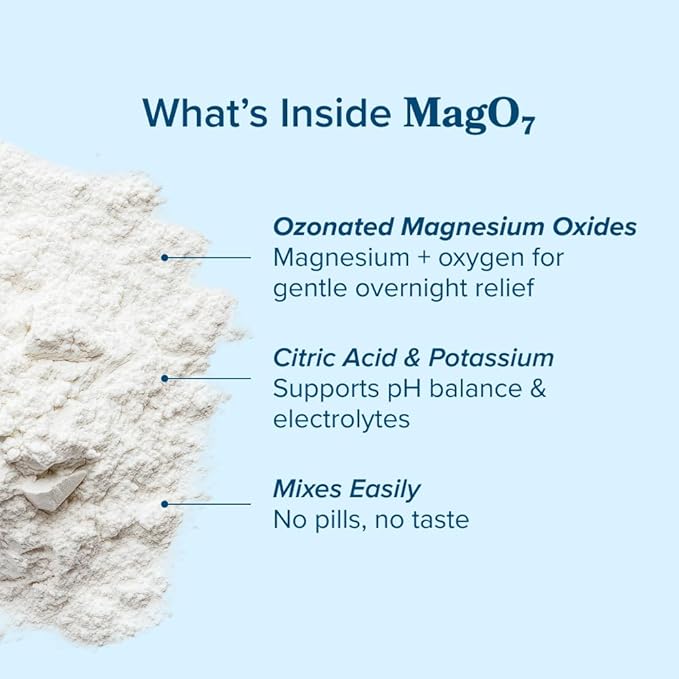 nbpure MagO7 - Natural Colon Cleanse & Detox Powder - Occasional Constipation Relief, Stool Softener, & Bloating Support for Men & Women - Ozonated Magnesium Oxide, 150 Gram