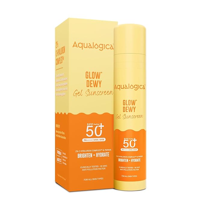 Aqualogica Glow+ Dewy Face Sunscreen with SPF 50+ & PA+++ | Blue Light Protection & No White Cast | Helps Give Glowing Skin with Papaya & Vitamin C | 1.76 Oz/50g