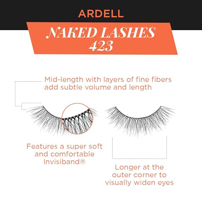 Ardell Naked Lashes 423 – Lightweight, Natural False Eyelashes with Invisiband, Wispy Strip Lashes for Subtle Volume & Length, 4 Pairs