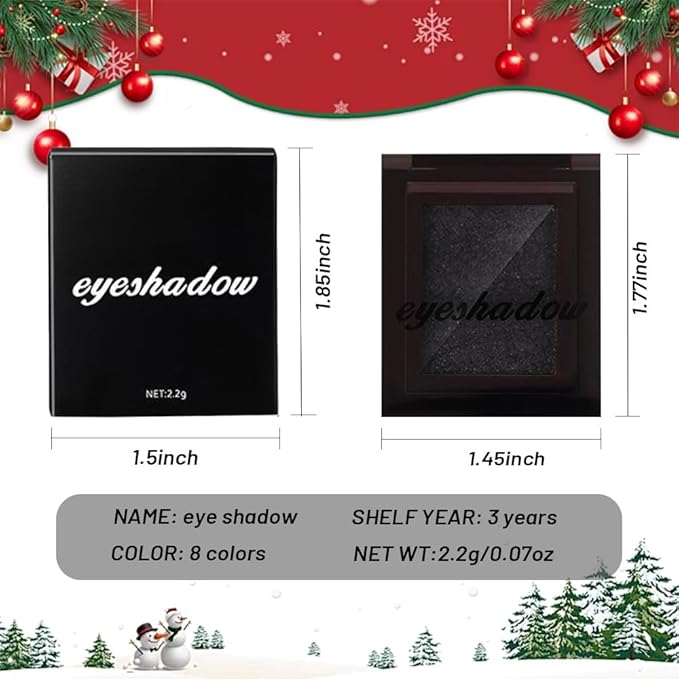 Pressed Single Eyeshadow Makeup,Ink Black Sparkle Highly Pigmented Monochrome Eye Shadow Palette, Waterproof Neutral Powder, sombras para ojos, Lightweight Blendable,#05