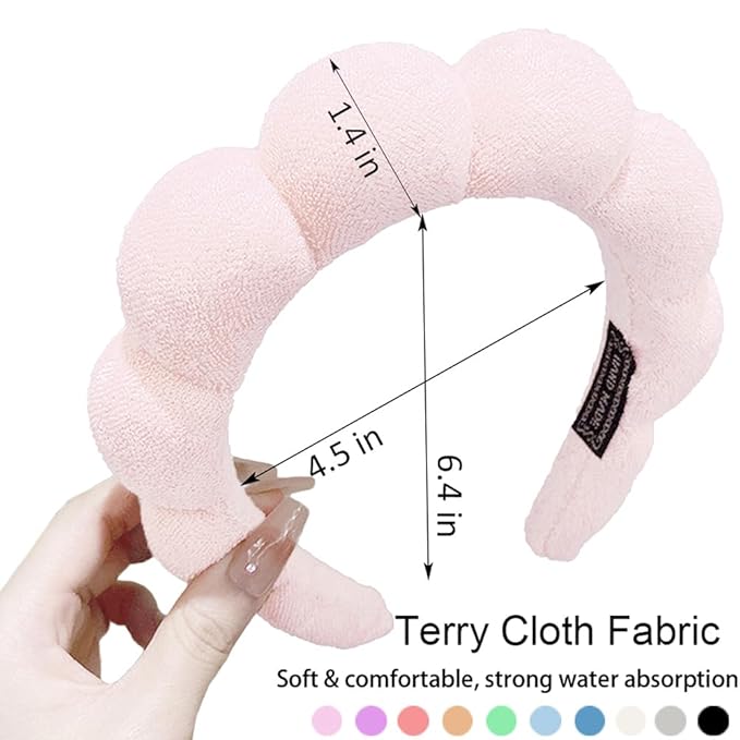 AOENJIE Spa Headbands for Washing Face or Makeup, Sponge Bubble Skincare Headbands, Puffy Terry Cloth Hairband for Women, Skin Care Makeup Headwear Hair Accessories for Girls (Beige)